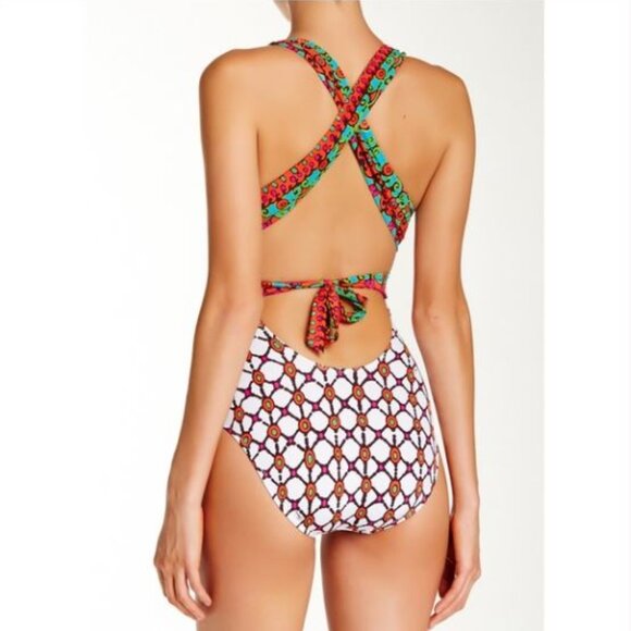 Trina Turk Venice Beach Plunging Neckline One Piece Swimsuit Size 8 - Picture 2 of 11